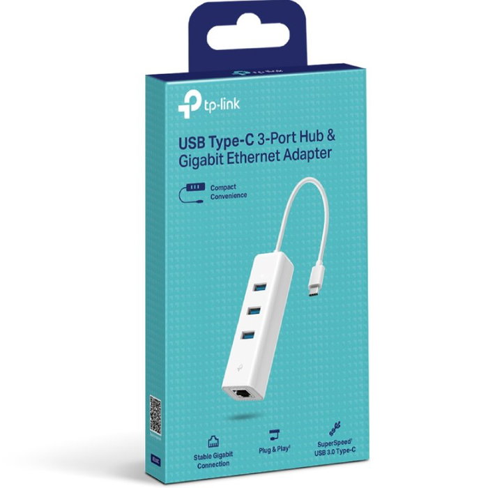 TP-Link UE330C Hub USB-C con 3 Puertos USB 3.0 y Gigabit Ethernet Blanco TP-Link UE330C Hub USB-C con 3 Puertos USB 3.0 y Gigabit Ethernet Blanco